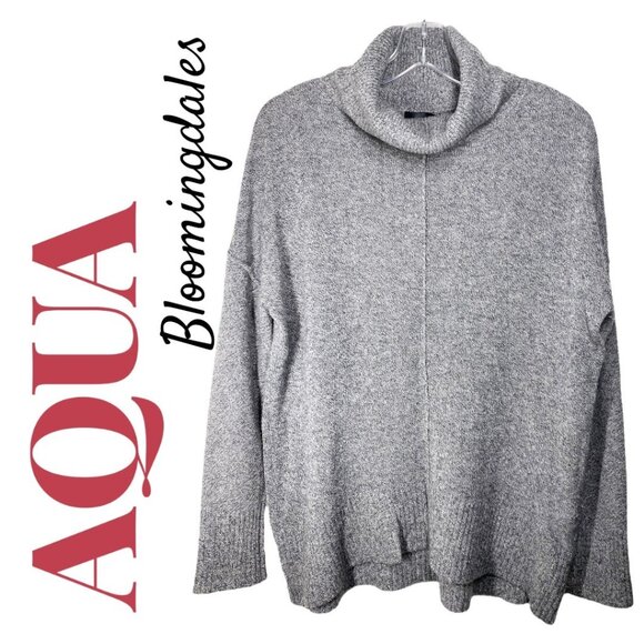 AQUA BLOOMINGDALE'S 100% CASHMERE COWL NECK RELAXED SWEATER GRAY MINIMALIST, SM - Picture 6 of 6